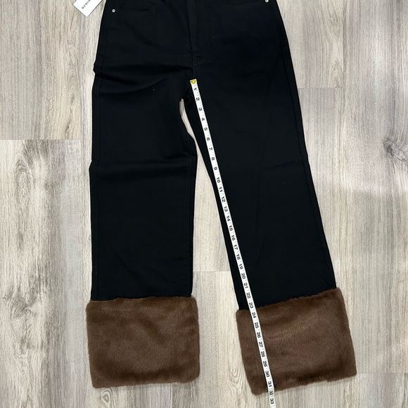 NWT We Wore What Black Denim Jeans Faux Fur Cuff Straight Leg High Rise Size 27 - Picture 7 of 12